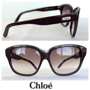 CHLOÈ CL 2138 C03 135 Brown Gradient Lens Brown Silver Frame Cat Eye Sunglasses